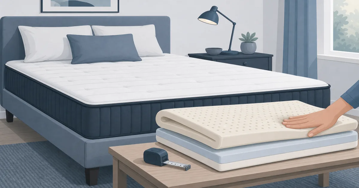 Supportive foam and latex mattress toppers beside a firm made bed