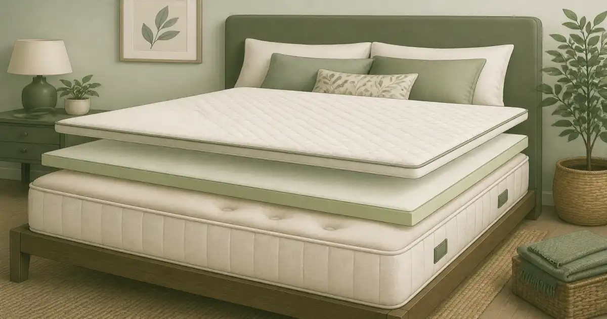 Flat illustration of supportive topper layers on a soft mattress