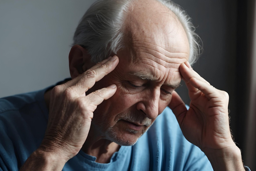 man holding his head and looking exhausted